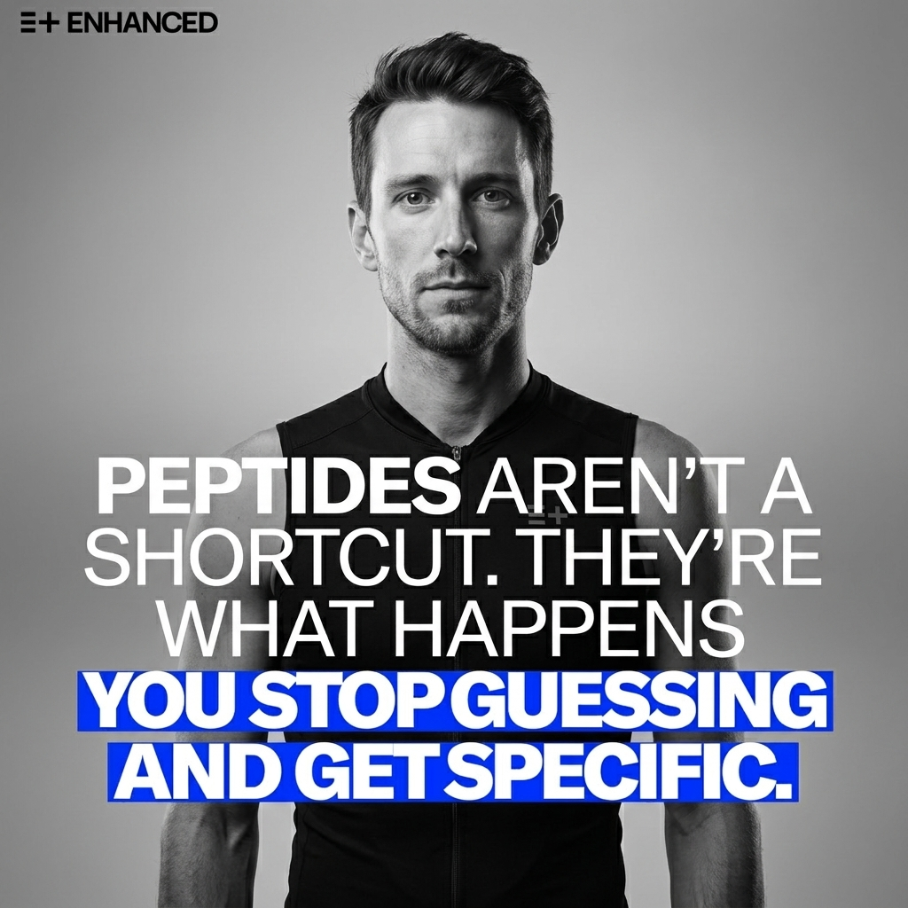 PEPTIDES AREN'T A SHORTCUT. THEY'RE WHAT HAPPENS WHEN YOU STOP GUESSING AND GET SPECIFIC.